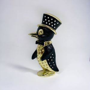 Vtg Anthropomorphic Penguin Standing Earring Holder Signed Libby RARE Find